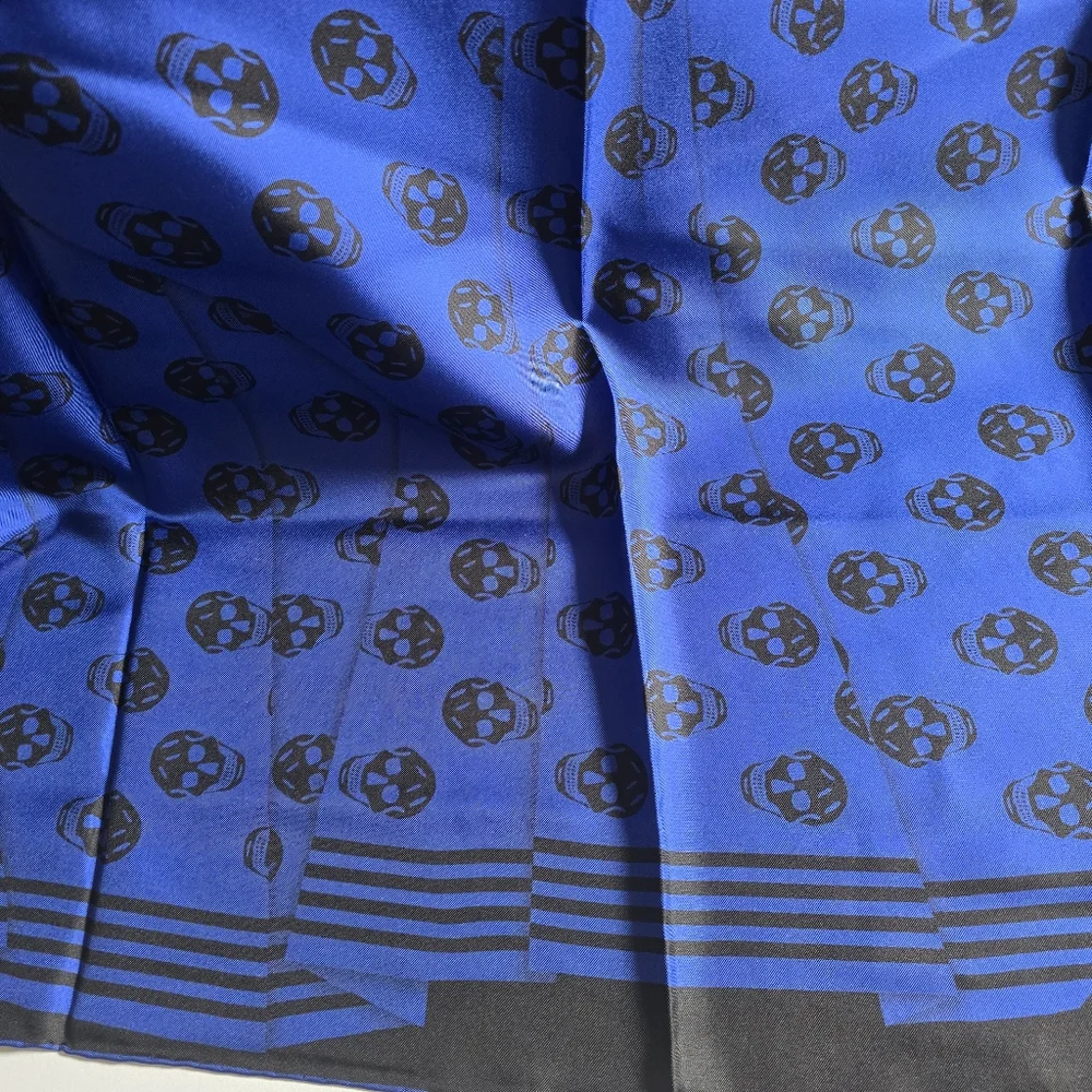 Alexander McQueen Biker Crashed Skull Silk Scarf Bright Blue Black - Picture 3 of 7
